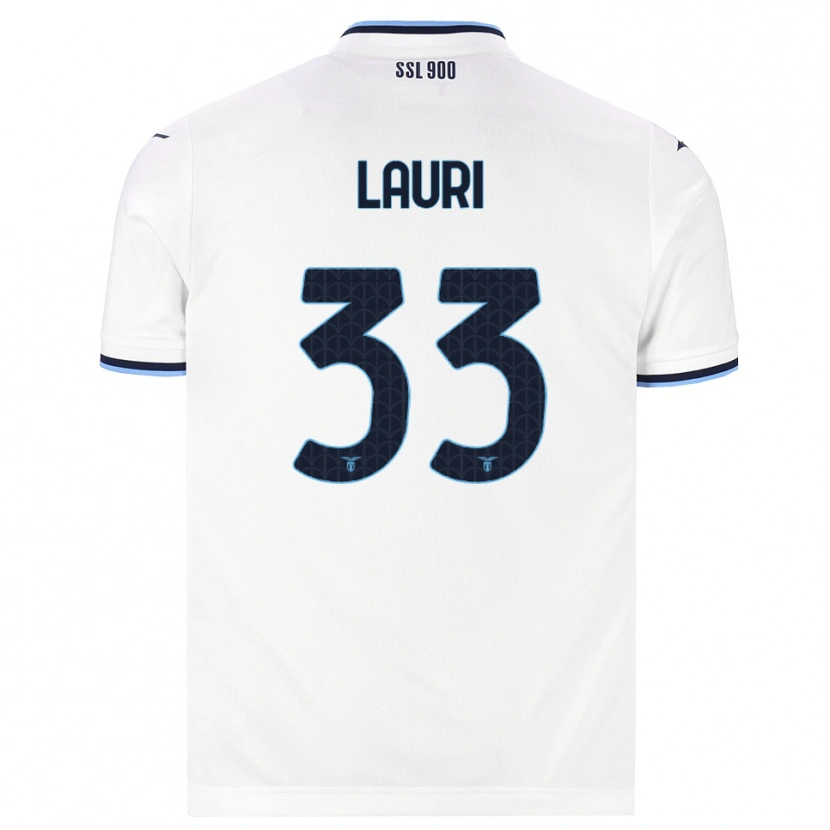 Danxen Bambino Maglia Giacomo Lauri #33 Bianco Blu Navy Kit Gara Away 2026/27 Maglietta