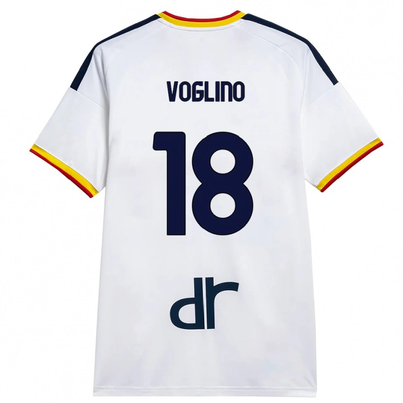 Danxen Bambino Maglia Giacomo Voglino #18 Bianco Giallo Rosso Kit Gara Away 2026/27 Maglietta