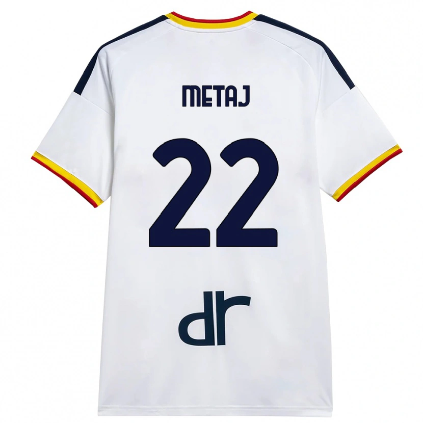 Danxen Bambino Maglia Dejvi Metaj #22 Bianco Giallo Rosso Kit Gara Away 2026/27 Maglietta