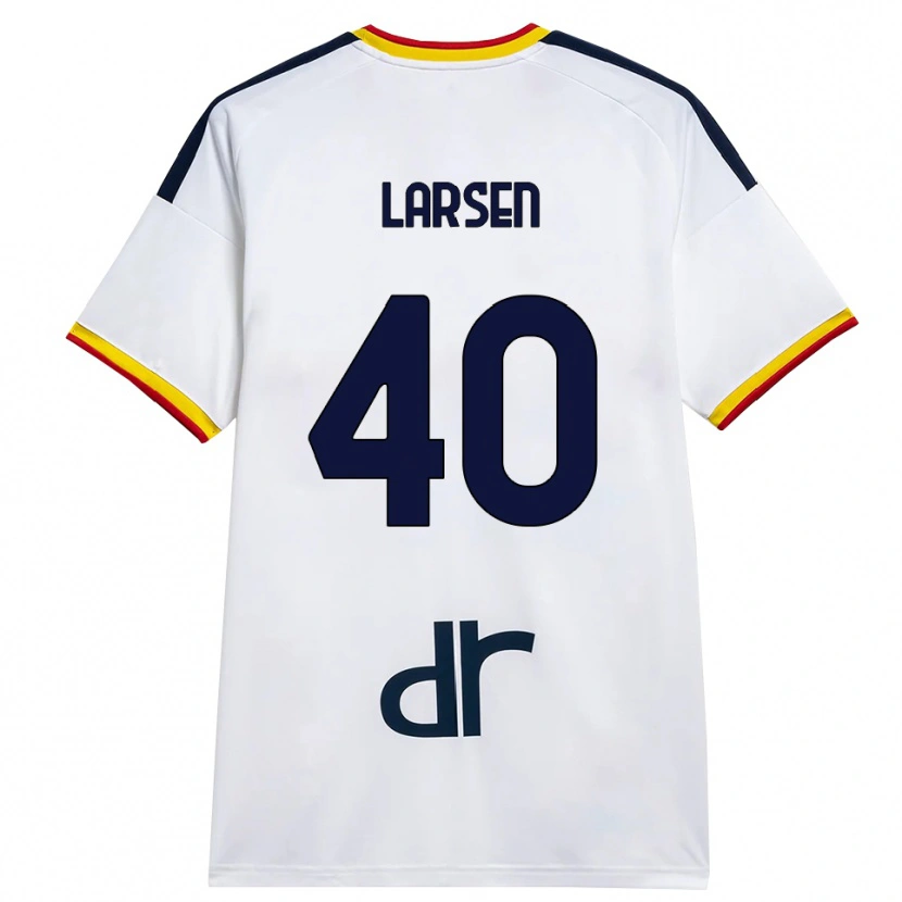 Danxen Bambino Maglia Emil Larsen #40 Bianco Giallo Rosso Kit Gara Away 2026/27 Maglietta