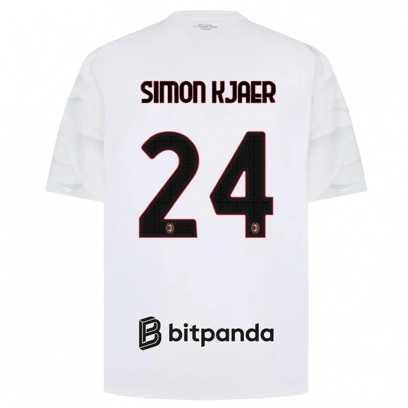 Danxen Bambino Maglia Simon Kjaer #24 Bianco Rosso Nero Kit Gara Away 2026/27 Maglietta