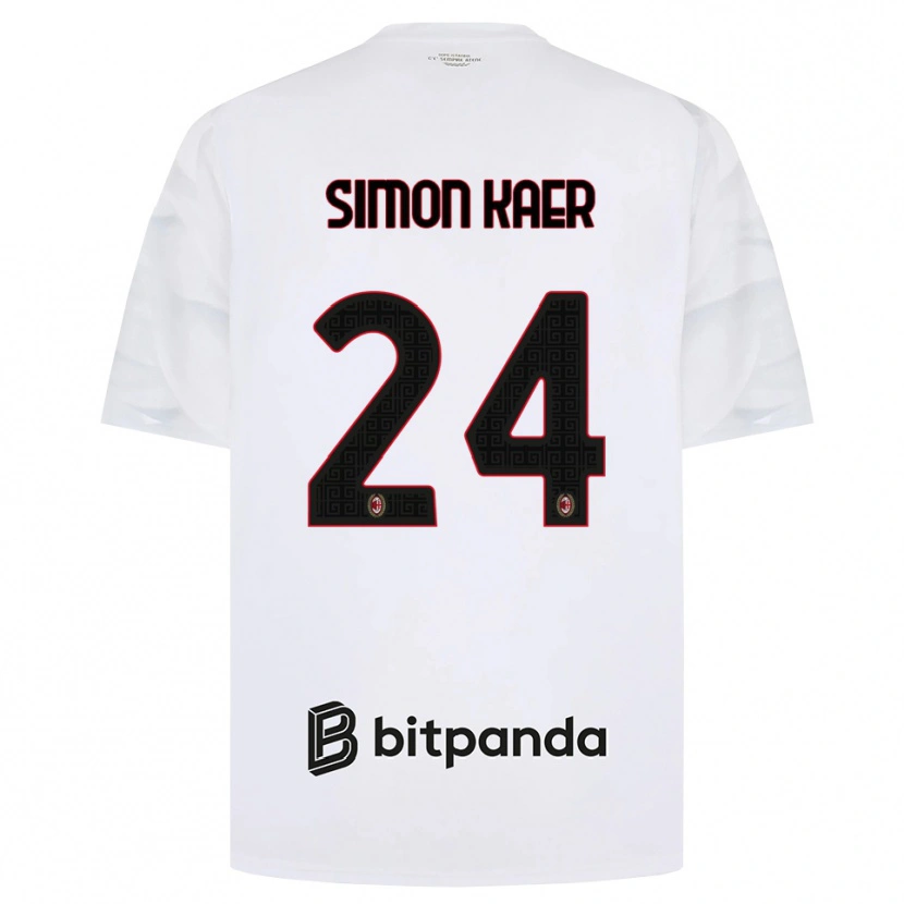 Danxen Bambino Maglia Simon Kaer #24 Bianco Rosso Nero Kit Gara Away 2026/27 Maglietta