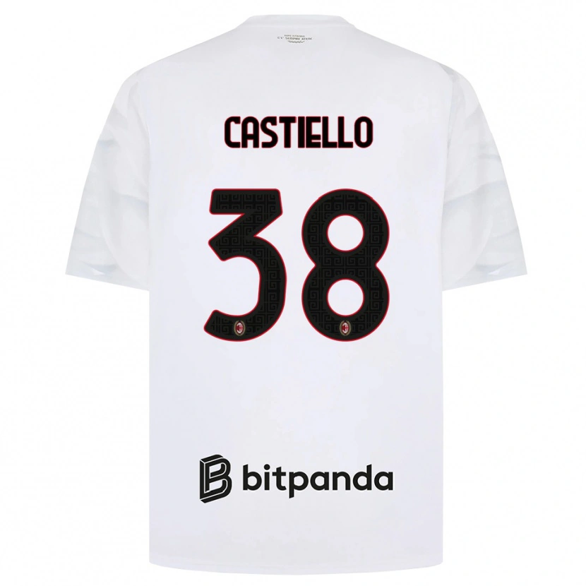 Danxen Bambino Maglia Alex Castiello #38 Bianco Rosso Nero Kit Gara Away 2026/27 Maglietta
