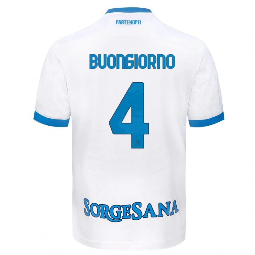 Danxen Bambino Maglia Alessandro Buongiorno #4 Bianco Azzurro Kit Gara Away 2026/27 Maglietta