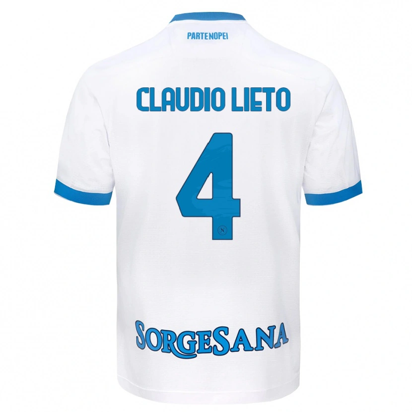 Danxen Bambino Maglia Claudio Lieto #4 Bianco Azzurro Kit Gara Away 2026/27 Maglietta