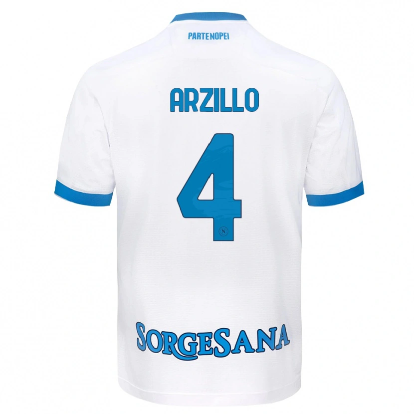 Danxen Bambino Maglia Antonino Arzillo #4 Bianco Azzurro Kit Gara Away 2026/27 Maglietta