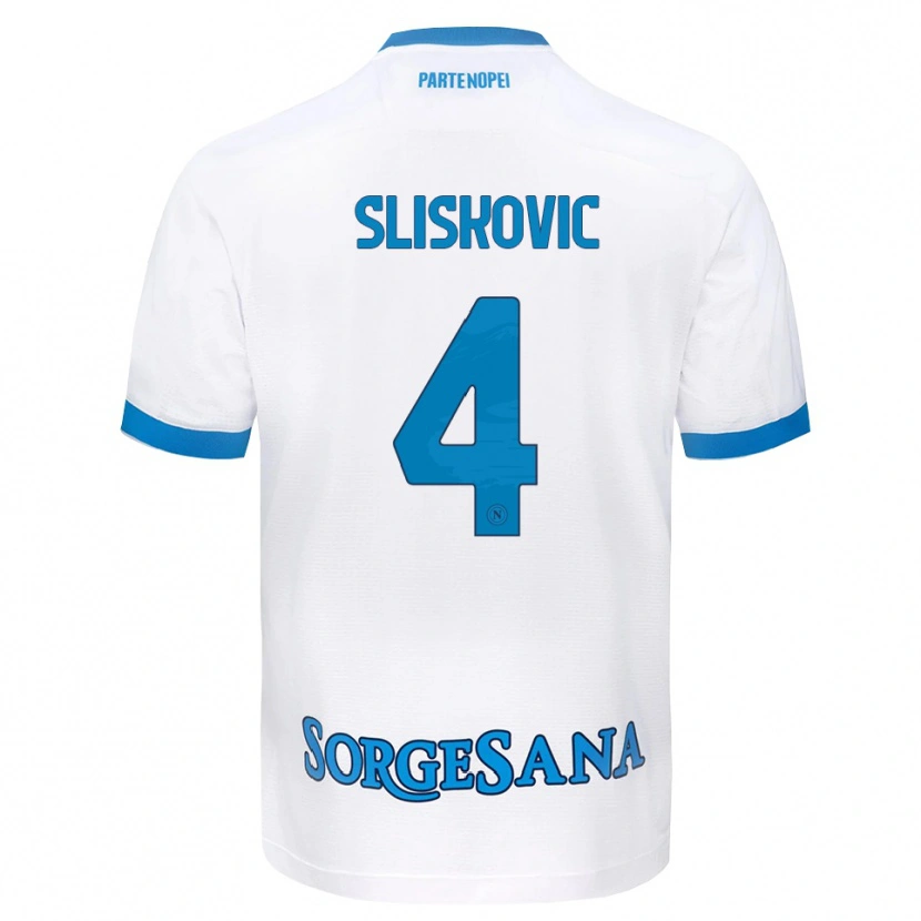 Danxen Bambino Maglia Gloria Slišković #4 Bianco Azzurro Kit Gara Away 2026/27 Maglietta