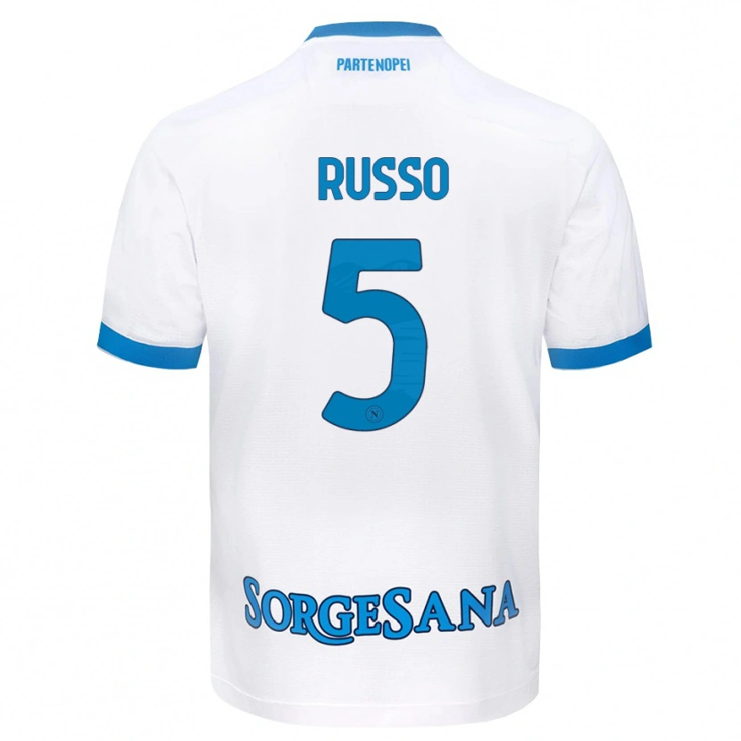 Danxen Bambino Maglia Lorenzo Russo #5 Bianco Azzurro Kit Gara Away 2026/27 Maglietta