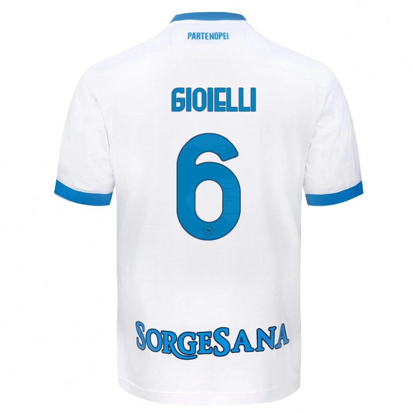 Danxen Bambino Maglia Francesco Pio Gioielli #6 Bianco Azzurro Kit Gara Away 2026/27 Maglietta