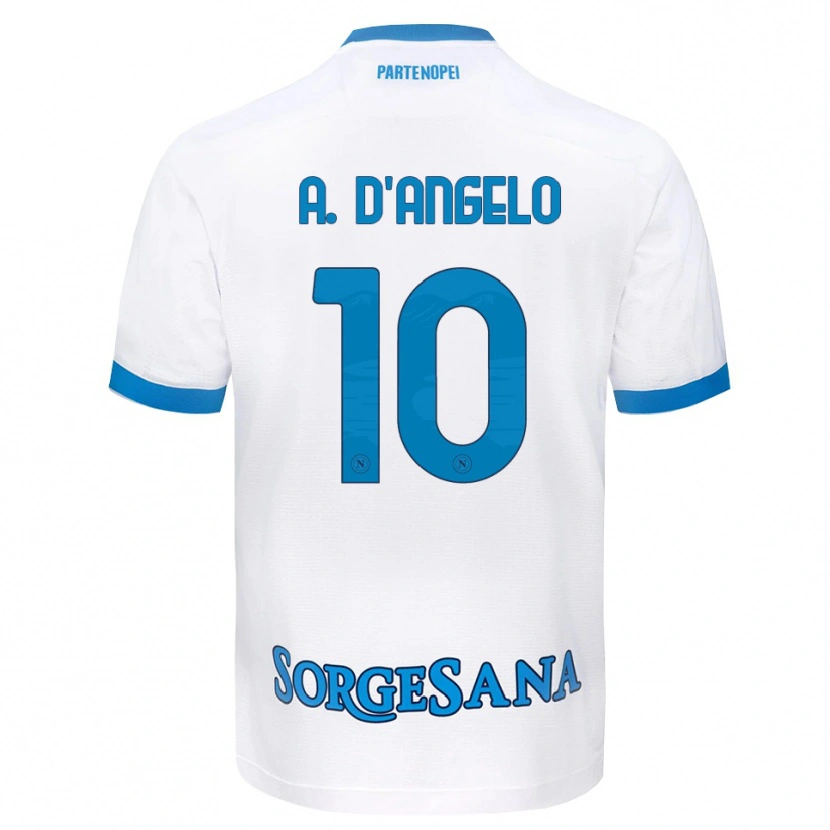 Danxen Bambino Maglia Adrian D'angelo #10 Bianco Azzurro Kit Gara Away 2026/27 Maglietta