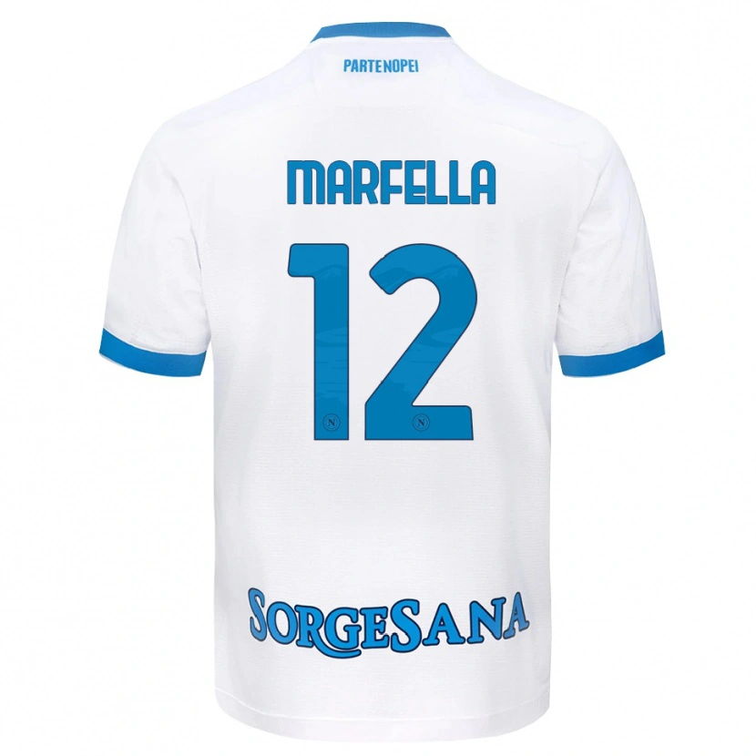 Danxen Bambino Maglia Davide Marfella #12 Bianco Azzurro Kit Gara Away 2026/27 Maglietta