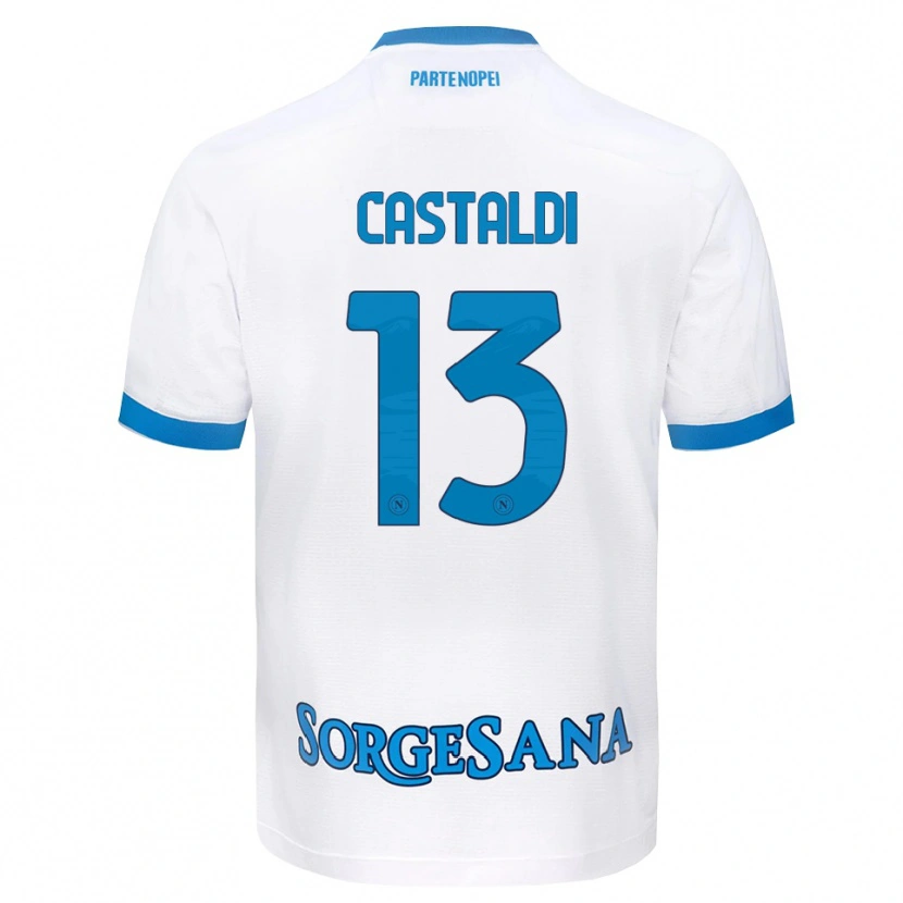 Danxen Bambino Maglia Ciro Castaldi #13 Bianco Azzurro Kit Gara Away 2026/27 Maglietta
