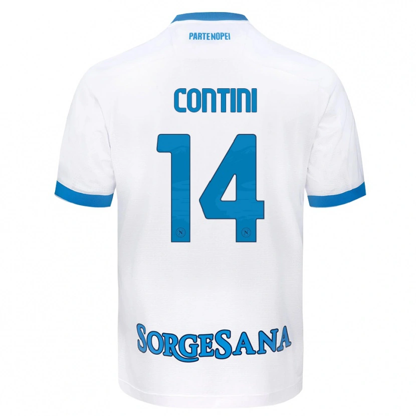 Danxen Bambino Maglia Nikita Contini #14 Bianco Azzurro Kit Gara Away 2026/27 Maglietta