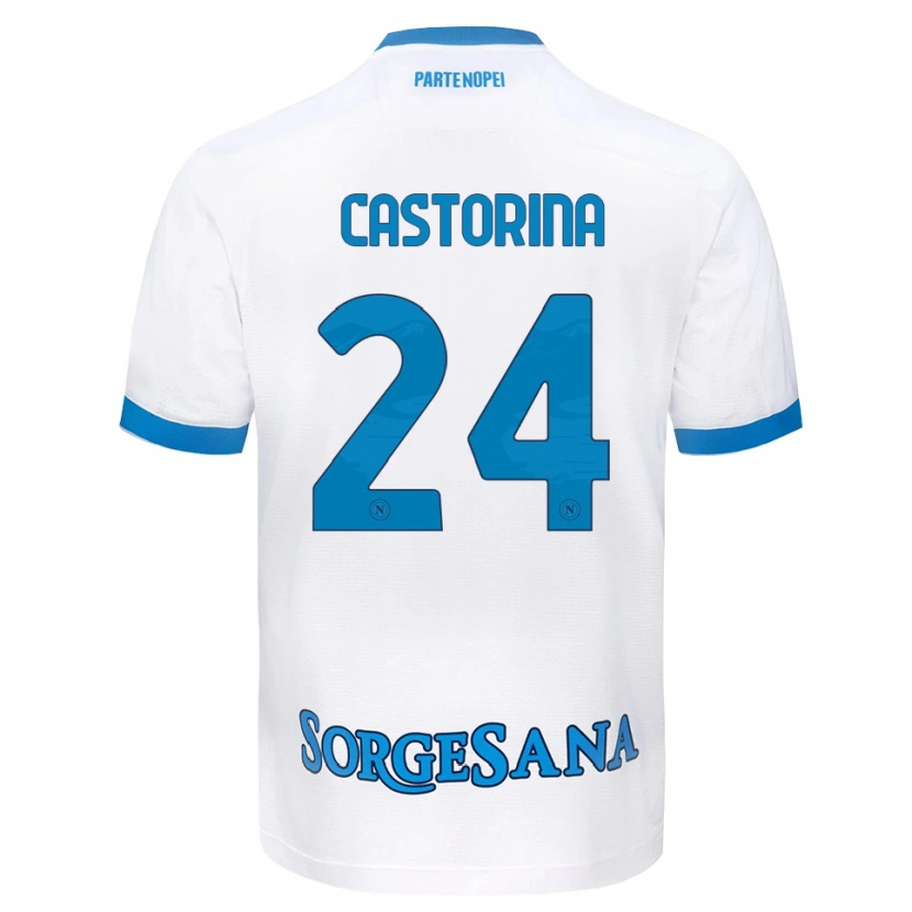 Danxen Bambino Maglia Alessandro Castorina #24 Bianco Azzurro Kit Gara Away 2026/27 Maglietta