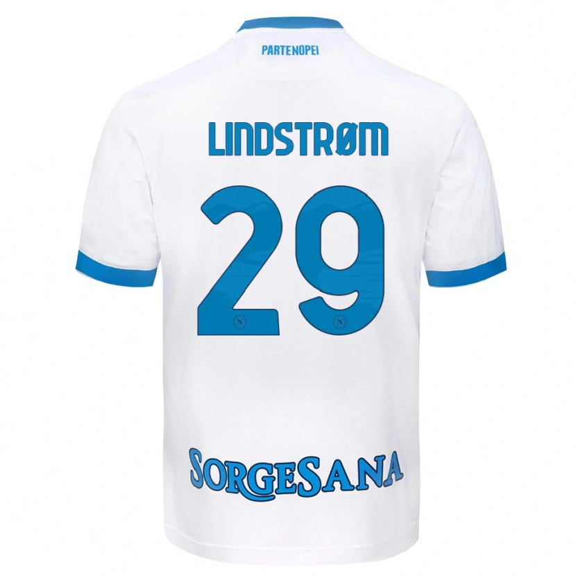 Danxen Bambino Maglia Jesper Lindstrøm #29 Bianco Azzurro Kit Gara Away 2026/27 Maglietta