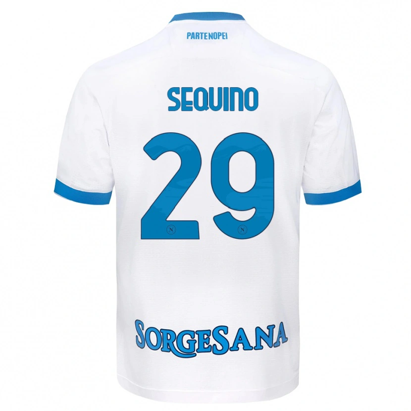 Danxen Bambino Maglia Giovanni Sequino #29 Bianco Azzurro Kit Gara Away 2026/27 Maglietta