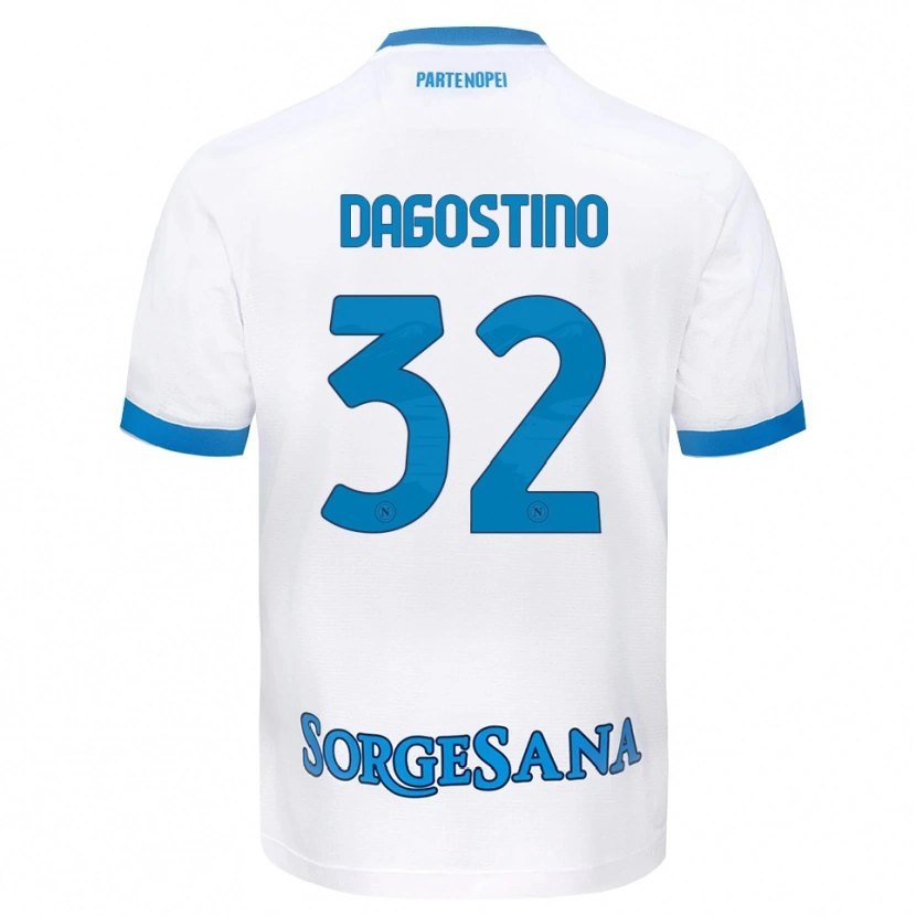Danxen Bambino Maglia Giuseppe Dagostino #32 Bianco Azzurro Kit Gara Away 2026/27 Maglietta