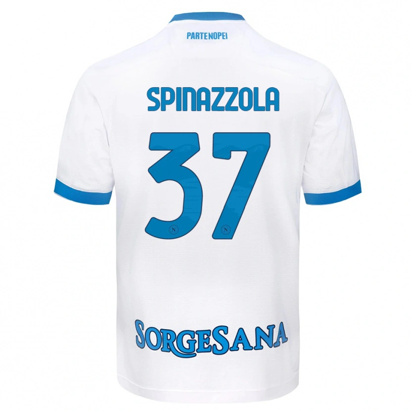 Danxen Bambino Maglia Leonardo Spinazzola #37 Bianco Azzurro Kit Gara Away 2026/27 Maglietta