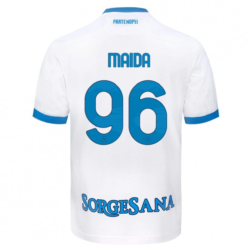 Danxen Bambino Maglia Giuseppe Maida #96 Bianco Azzurro Kit Gara Away 2026/27 Maglietta