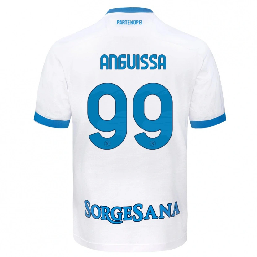 Danxen Bambino Maglia Frank Anguissa #99 Bianco Azzurro Kit Gara Away 2026/27 Maglietta