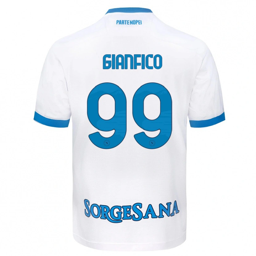 Danxen Bambino Maglia Maria Morena Gianfico #99 Bianco Azzurro Kit Gara Away 2026/27 Maglietta