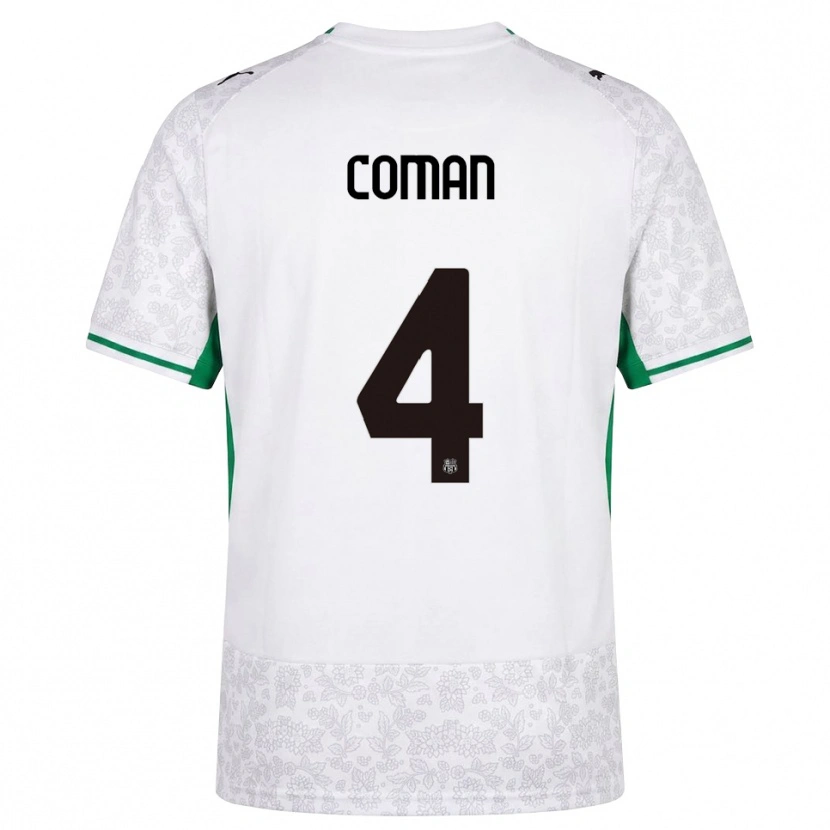 Danxen Bambino Maglia Rareș Coman #4 Bianco Nero Verde Kit Gara Away 2026/27 Maglietta