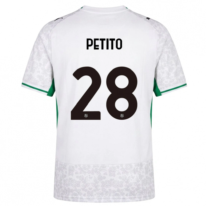 Danxen Bambino Maglia Christian Petito #28 Bianco Nero Verde Kit Gara Away 2026/27 Maglietta