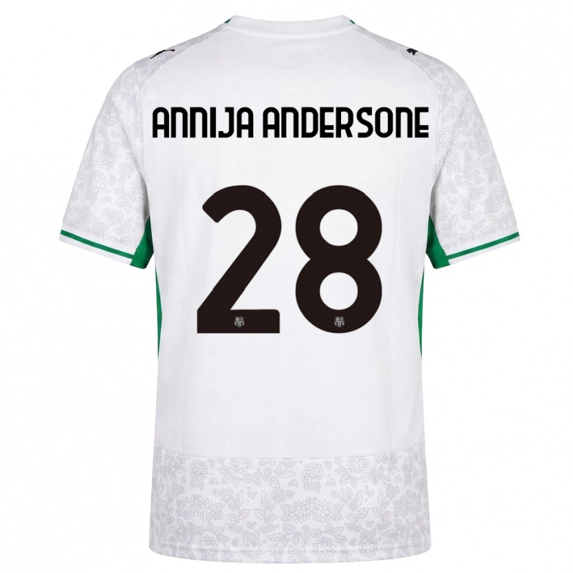 Danxen Bambino Maglia Gabriela Annija Andersone #28 Bianco Nero Verde Kit Gara Away 2026/27 Maglietta