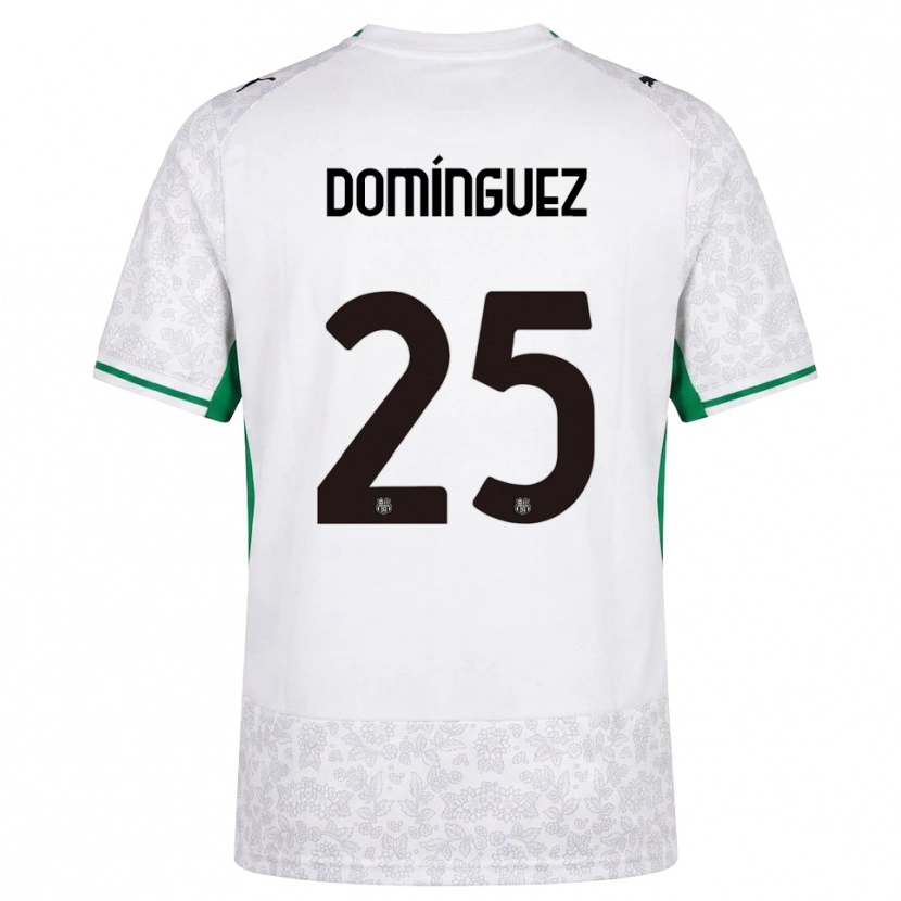 Danxen Bambino Maglia Benja Domínguez #25 Bianco Nero Verde Kit Gara Away 2026/27 Maglietta