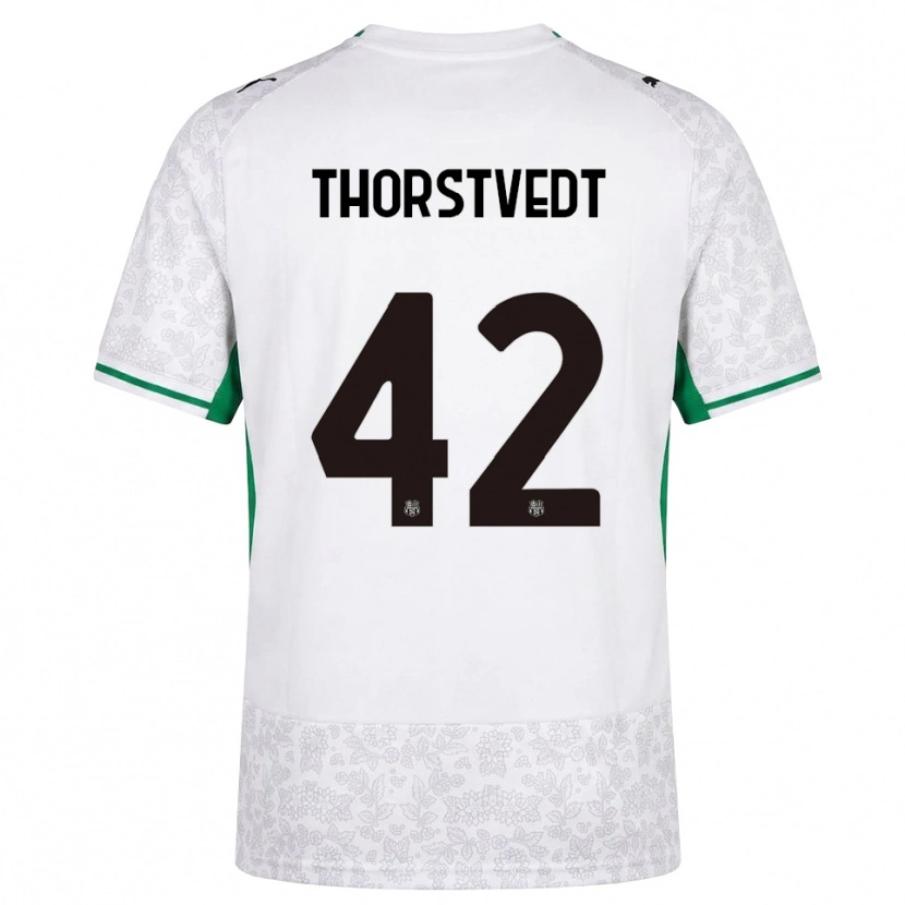 Danxen Bambino Maglia Kristian Thorstvedt #42 Bianco Nero Verde Kit Gara Away 2026/27 Maglietta