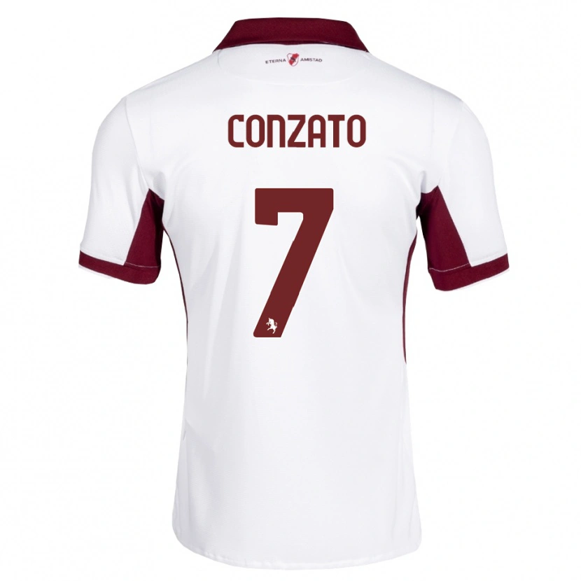 Danxen Bambino Maglia Filippo Conzato #7 Borgogna Bianco Rosso Kit Gara Away 2026/27 Maglietta