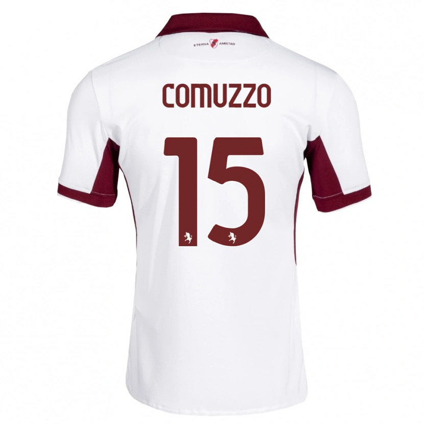 Danxen Bambino Maglia Pietro Comuzzo #15 Borgogna Bianco Rosso Kit Gara Away 2026/27 Maglietta