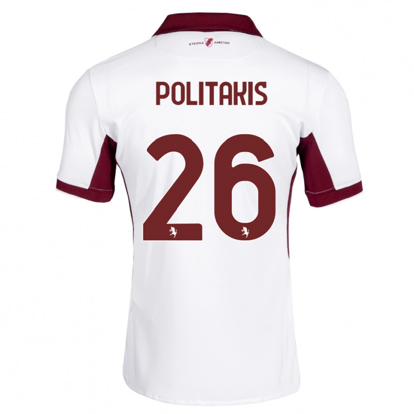 Danxen Bambino Maglia Grigorios Politakis #26 Borgogna Bianco Rosso Kit Gara Away 2026/27 Maglietta