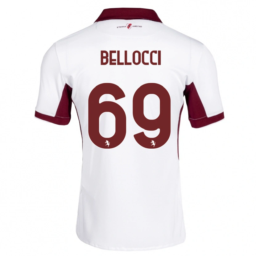 Danxen Bambino Maglia Andrea Bellocci #69 Borgogna Bianco Rosso Kit Gara Away 2026/27 Maglietta