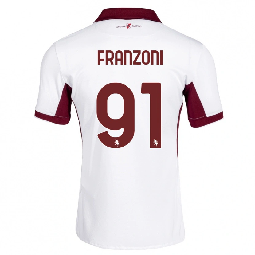 Danxen Bambino Maglia Nicolò Franzoni #91 Borgogna Bianco Rosso Kit Gara Away 2026/27 Maglietta