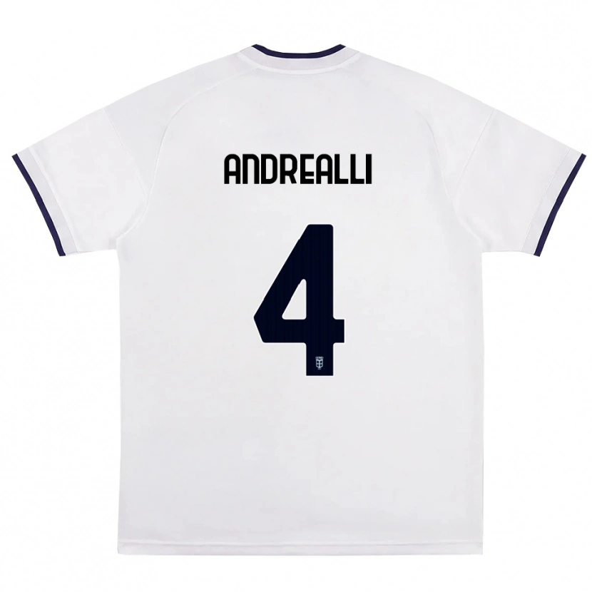 Danxen Bambino Maglia Francesco Andrealli #4 Bianco Rosso Blu Reale Kit Gara Away 2026/27 Maglietta