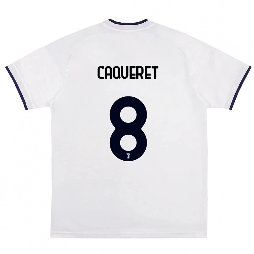 Danxen Bambino Maglia Maxence Caqueret #8 Bianco Rosso Blu Reale Kit Gara Away 2026/27 Maglietta