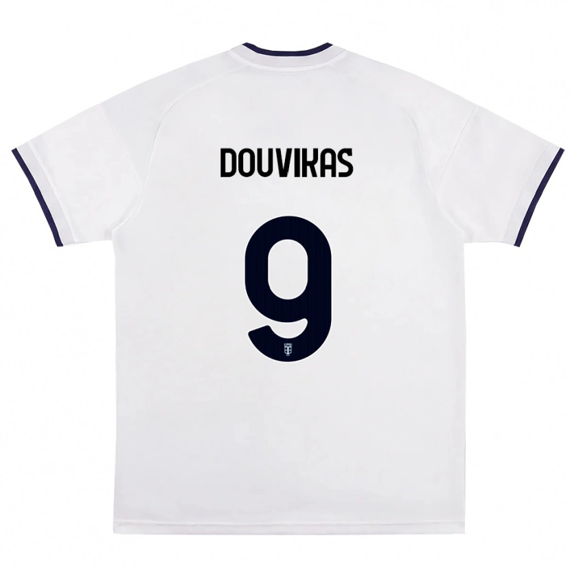 Danxen Bambino Maglia Anastasios Douvikas #9 Bianco Rosso Blu Reale Kit Gara Away 2026/27 Maglietta
