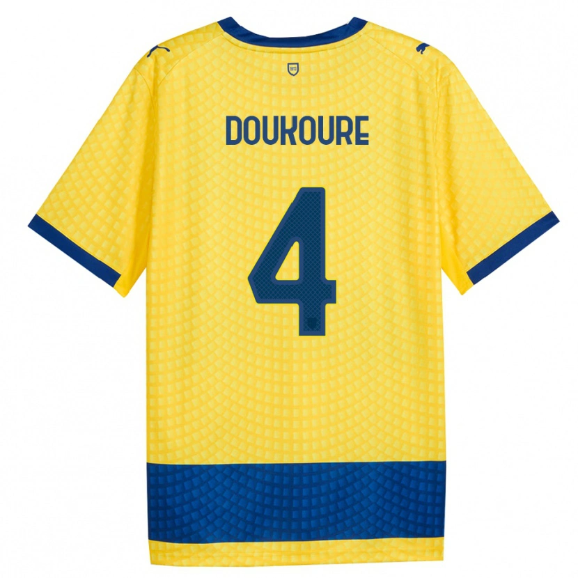 Danxen Bambino Maglia Vamoussa Doukoure #4 Giallo Blu Nero Kit Gara Away 2026/27 Maglietta