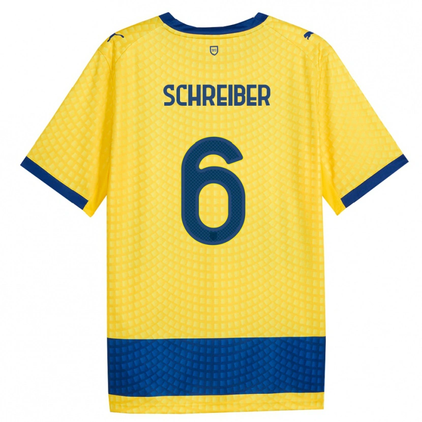 Danxen Bambino Maglia Fabio Schreiber #6 Giallo Blu Nero Kit Gara Away 2026/27 Maglietta