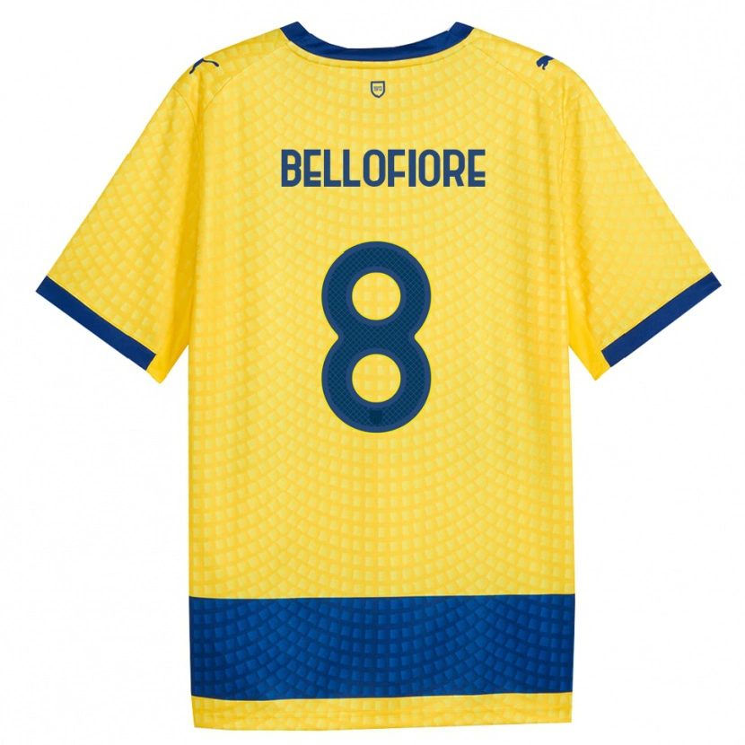 Danxen Bambino Maglia Nicola Bellofiore #8 Giallo Blu Nero Kit Gara Away 2026/27 Maglietta