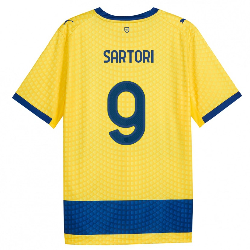 Danxen Bambino Maglia Francesco Sartori #9 Giallo Blu Nero Kit Gara Away 2026/27 Maglietta