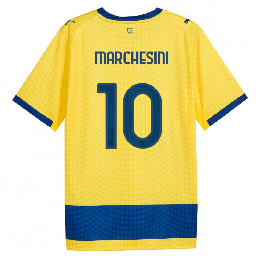 Danxen Bambino Maglia Cosimo Marchesini #10 Giallo Blu Nero Kit Gara Away 2026/27 Maglietta