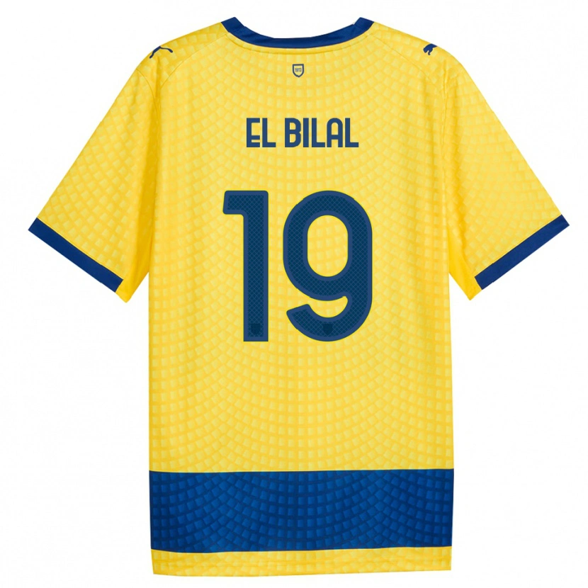 Danxen Bambino Maglia El Bilal Touré #19 Giallo Blu Nero Kit Gara Away 2026/27 Maglietta