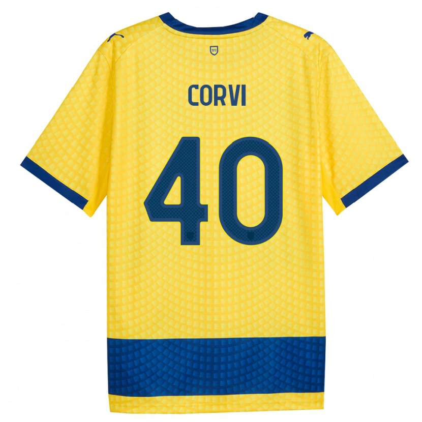 Danxen Bambino Maglia Edoardo Corvi #40 Giallo Blu Nero Kit Gara Away 2026/27 Maglietta
