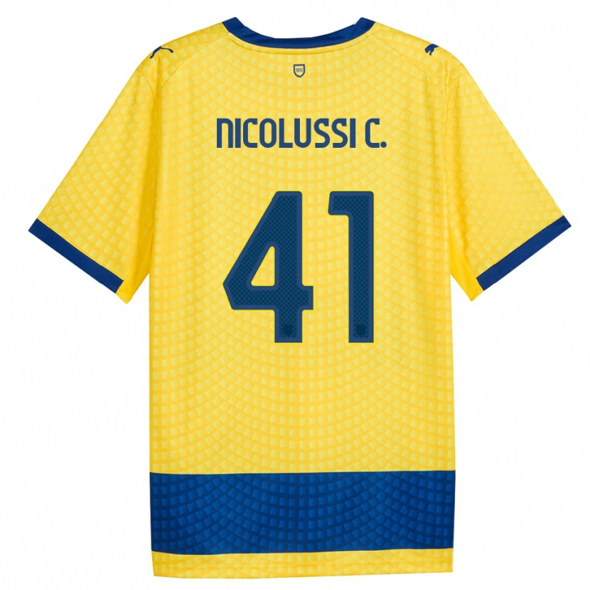 Danxen Bambino Maglia Hans Nicolussi Caviglia #41 Giallo Blu Nero Kit Gara Away 2026/27 Maglietta
