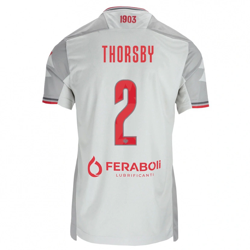 Danxen Bambino Maglia Morten Thorsby #2 Grigio Bianco Rosso Kit Gara Away 2026/27 Maglietta