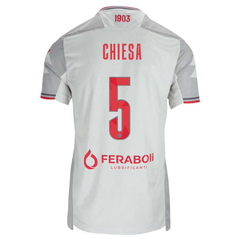 Danxen Bambino Maglia Mattia Chiesa #5 Grigio Bianco Rosso Kit Gara Away 2026/27 Maglietta