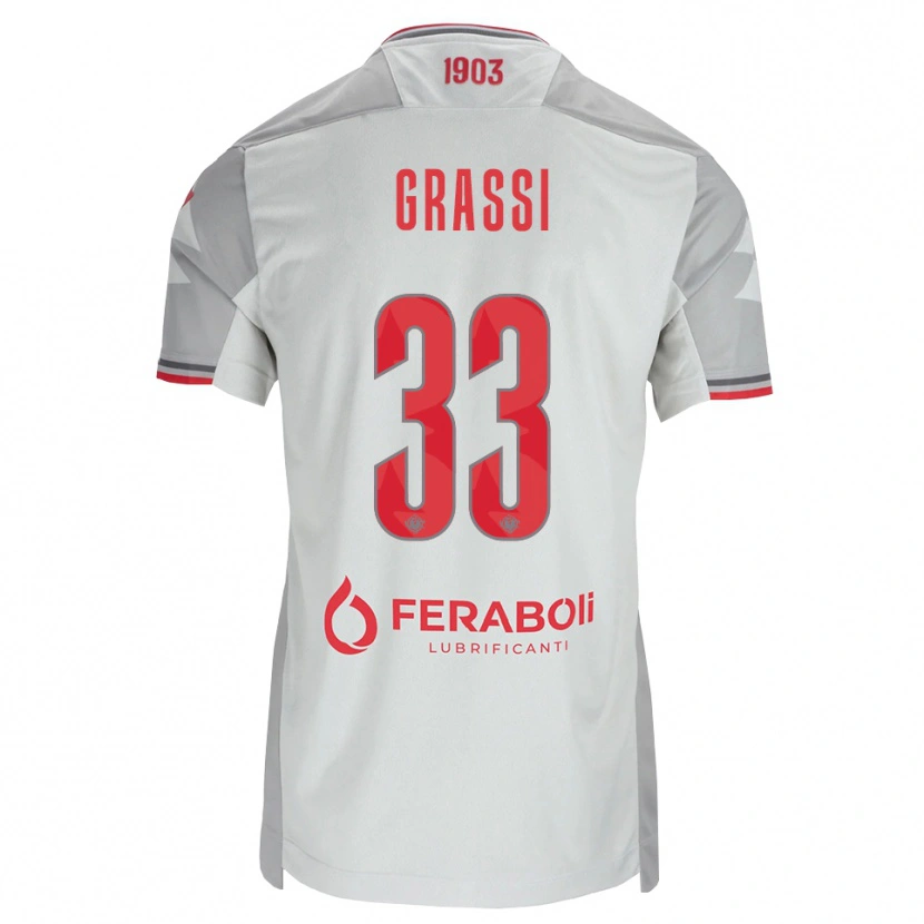 Danxen Bambino Maglia Alberto Grassi #33 Grigio Bianco Rosso Kit Gara Away 2026/27 Maglietta