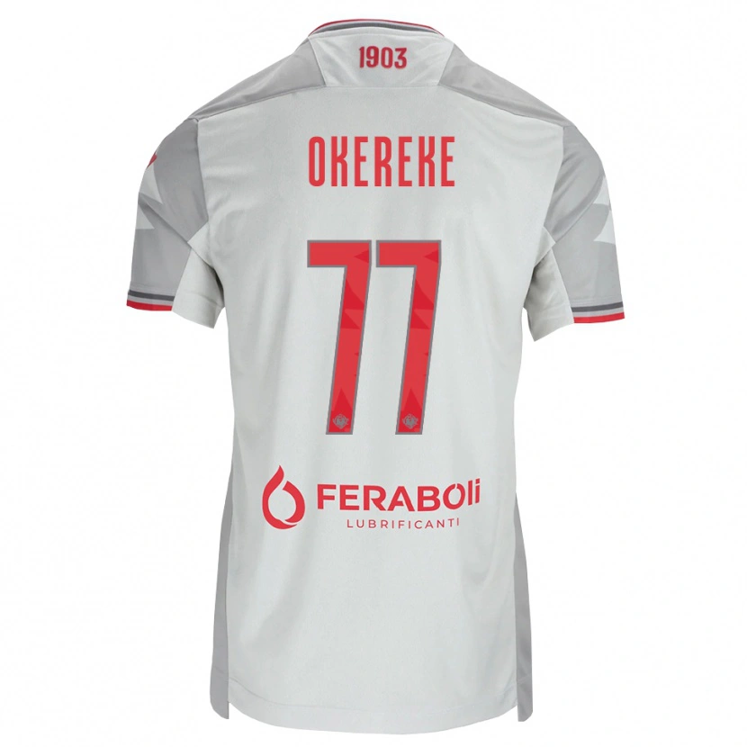Danxen Bambino Maglia David Okereke #77 Grigio Bianco Rosso Kit Gara Away 2026/27 Maglietta
